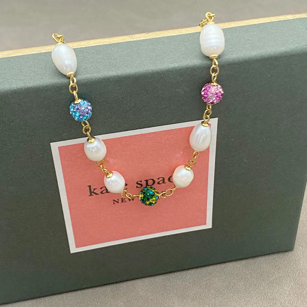 kate spade Freshwater Pearl Necklace with Colorful CZ Beads